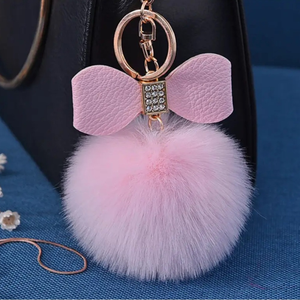Bag Charm - Pink Faux Rabbit Fur Keychain